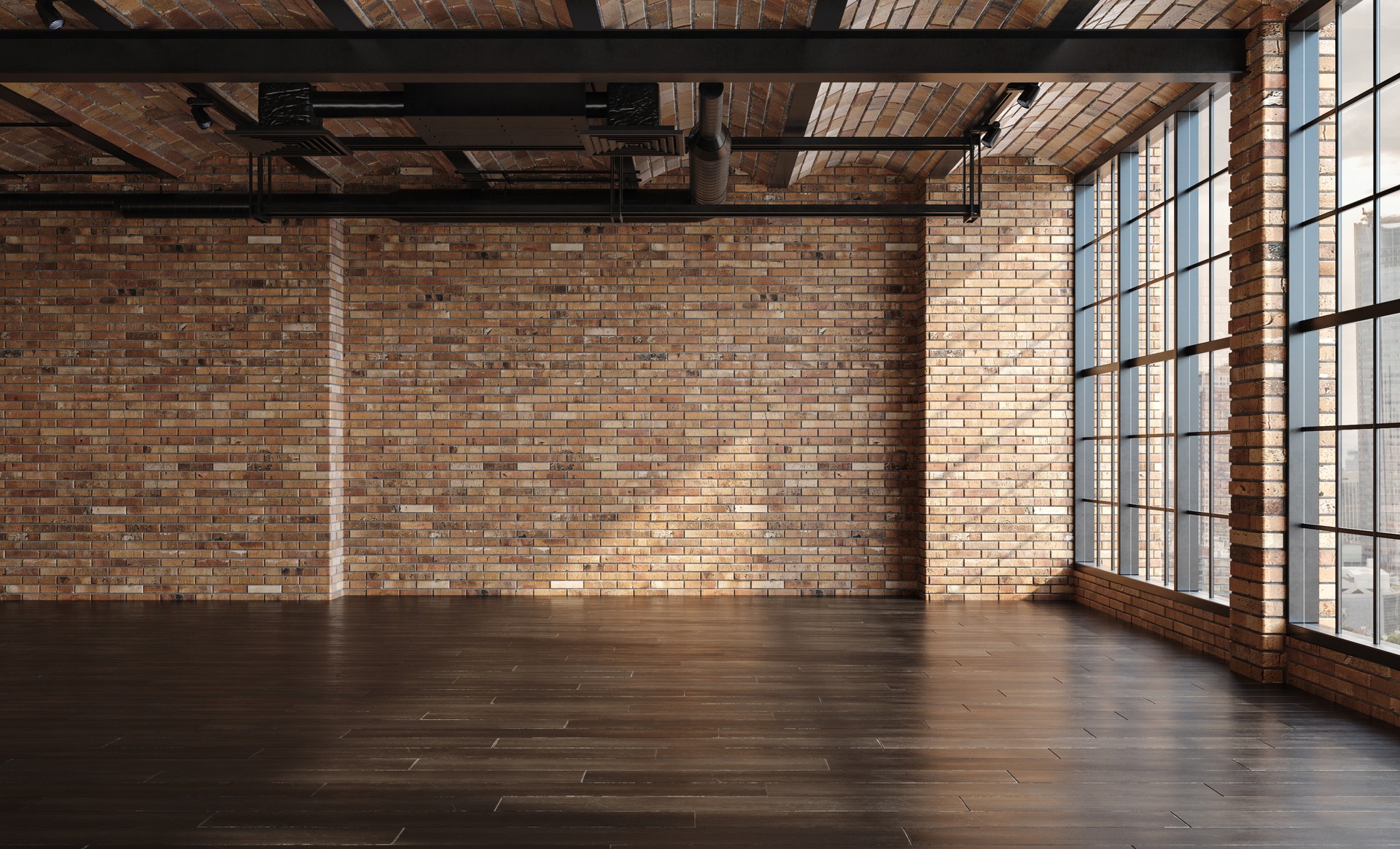 Empty loft apartment, industrial style